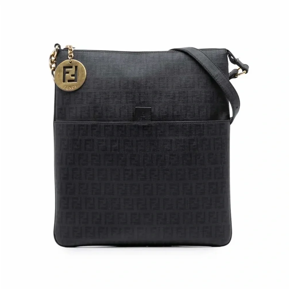 EUC Fendi Black Zucchino Coated Can as Charm. Crossbody